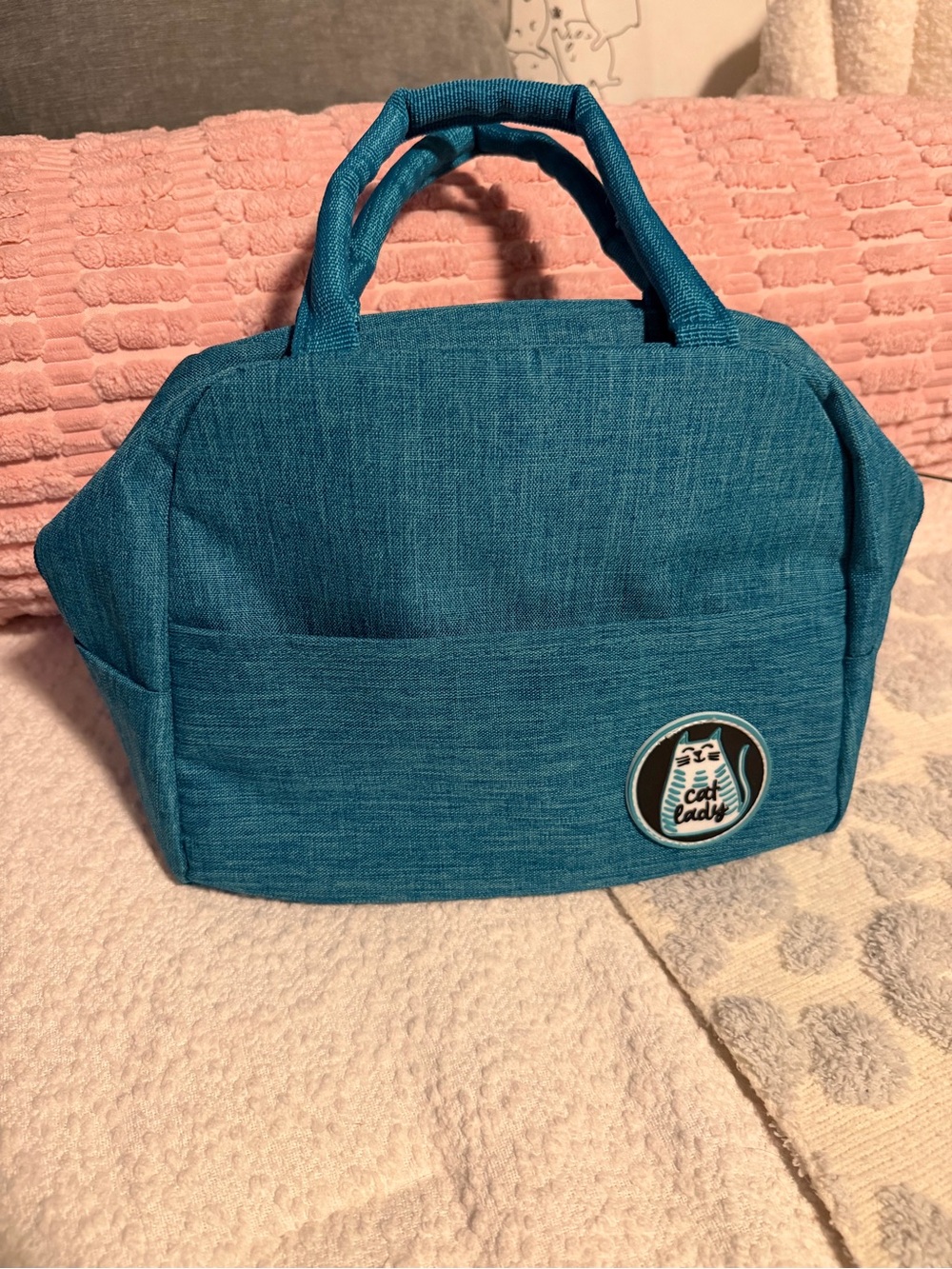 Teal Structured insulated lunch Bag - Cat Lady Patch